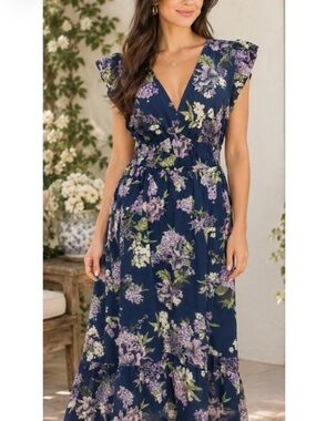 Vineyard Vines Navy Floral V-Neck Maxi Dress